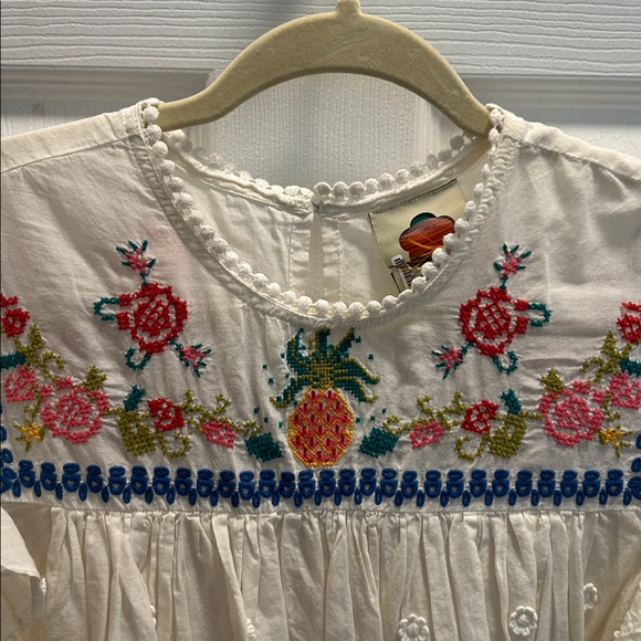 Farm Rio Embroidered White Eyelet Ruffle Top - Picture 3 of 6